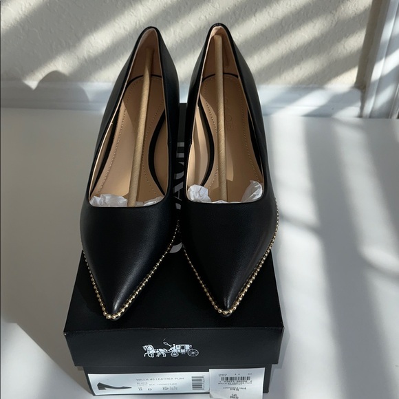 Coach Black Leather Pointed Low Heel Pump with Gold Bead Trim US Size 8B - Picture 11 of 16